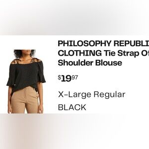 Philosophy Tie Strap Off Shoulder Top in Black (XL)